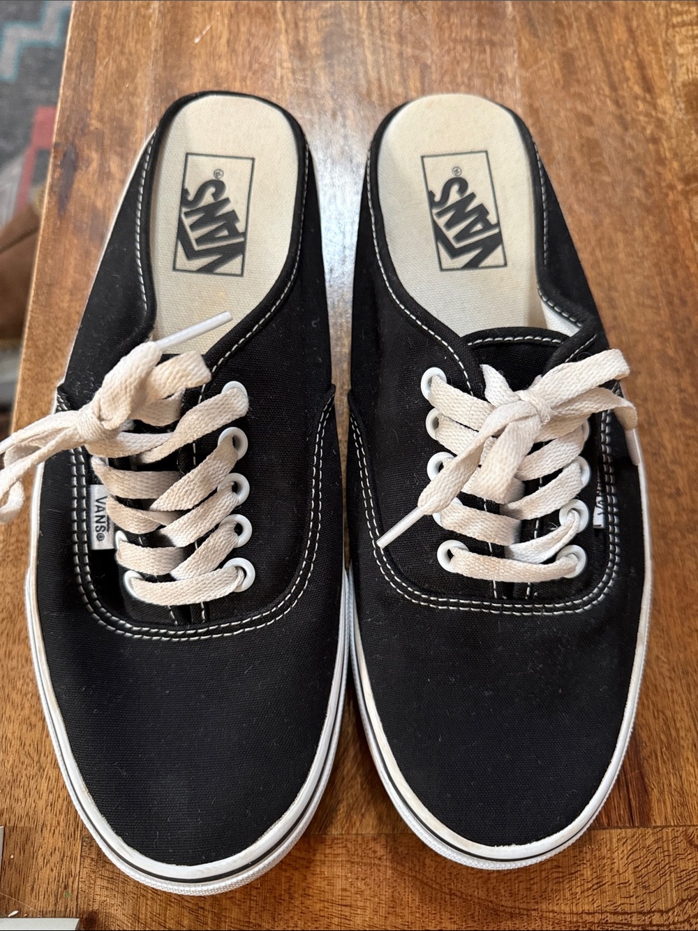 Vans Black Canvas Slip-On Loafer Sneakers with White Laces